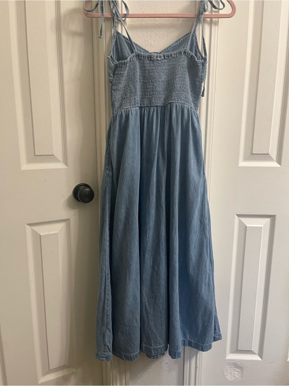 GAP 100% Cotton Denim Midi Dress with Smocked Bodice - Picture 4 of 6